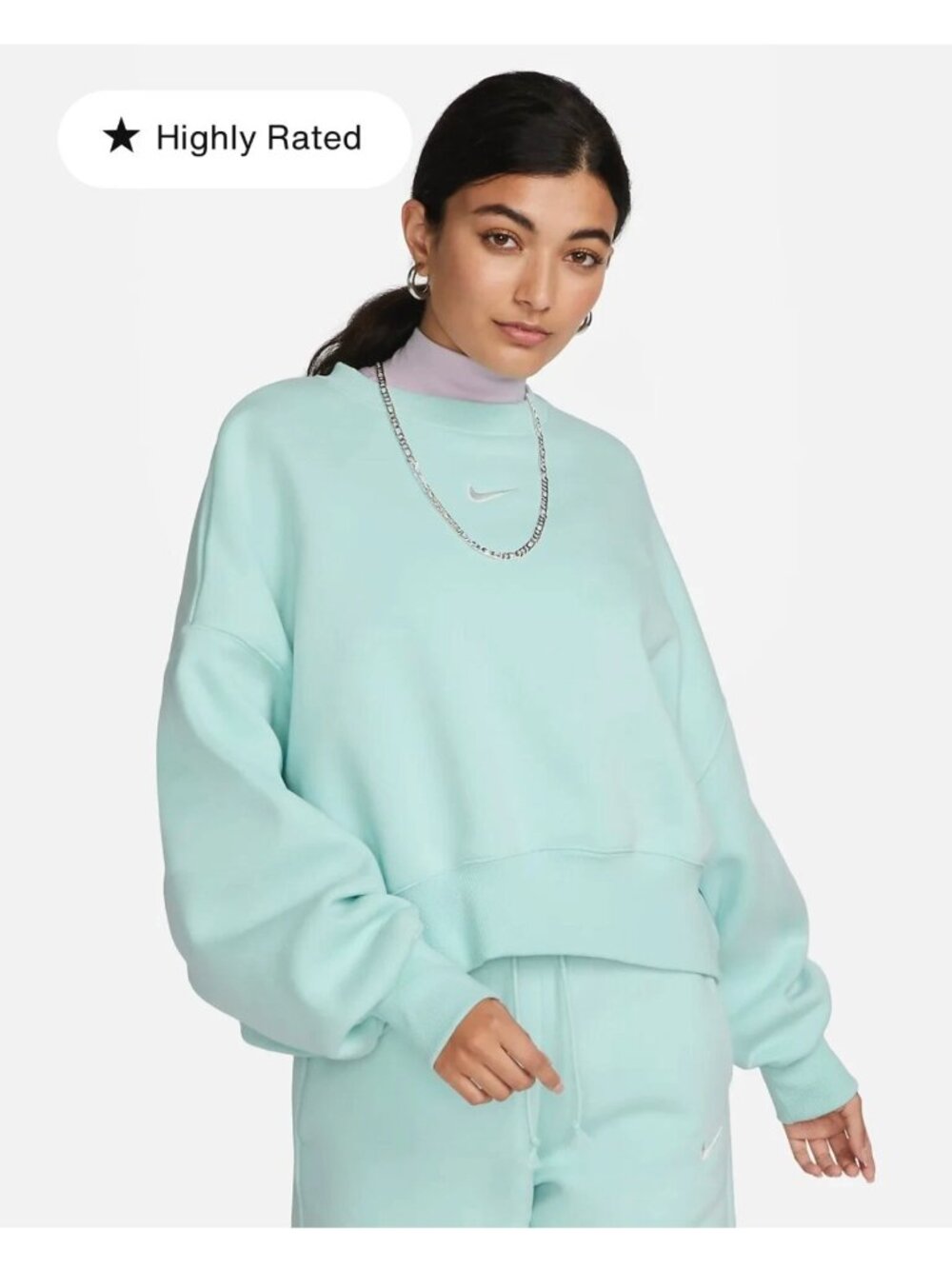 NIKE (Like New) Aqua Phoenix Fleece Top; High Waist, Wide Slit Leg